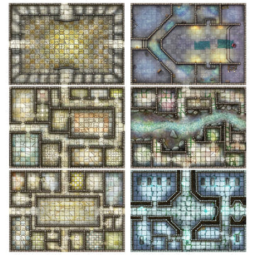 Essential RPG Battle Maps - Dungeon Set. 6 Wet/Dry Erase Battle Maps with 1 inch grid - 0