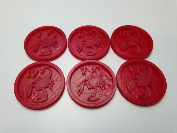 Red Scorpions - 3D Objective Tokens 1 to 6 Translucent Red - Pro Tech Games